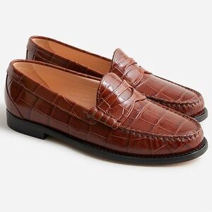 J Crew Winona penny loafers in croc-embossed leather